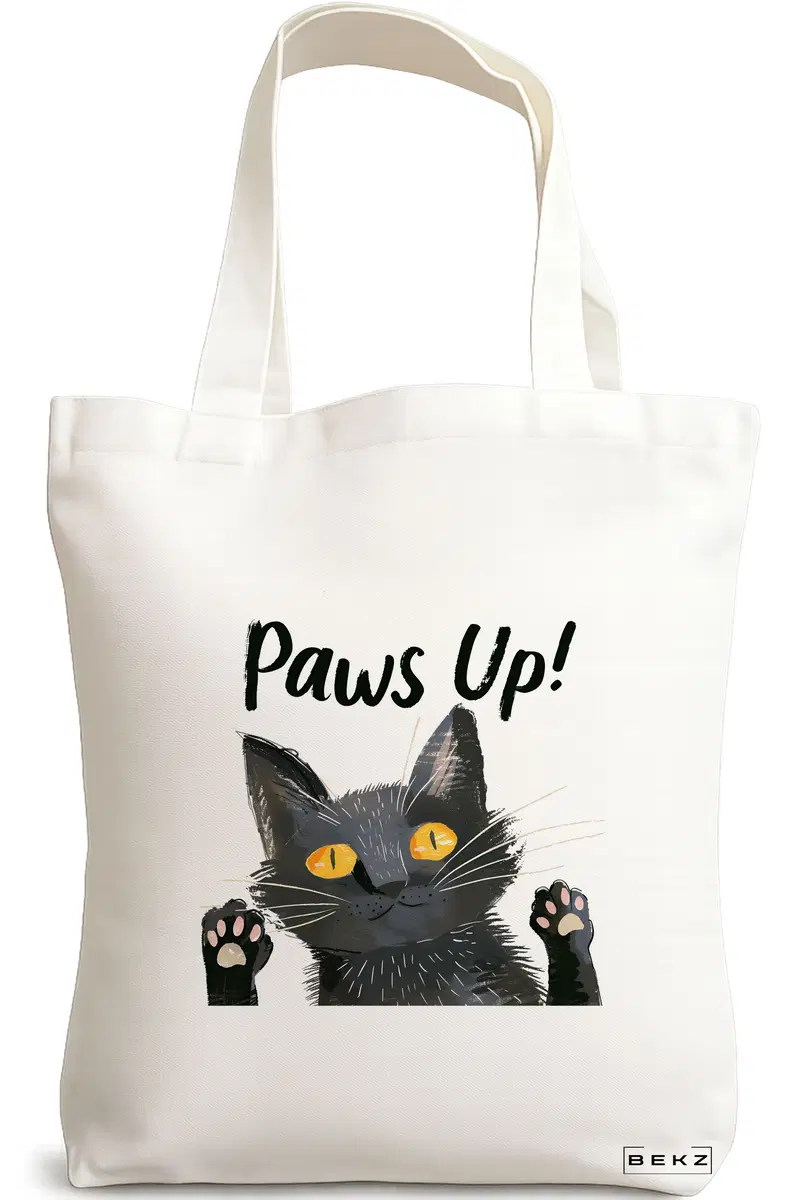 Sacosa Cumparaturi Textila, Geanta Tote, model Paws up 38 x 34.5 cm, Alb, BEKZ®