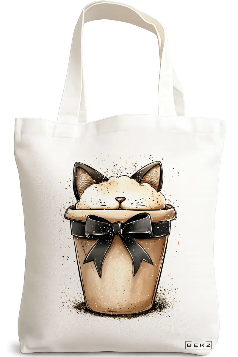 Sacosa Cumparaturi Textila, Geanta Tote, model Stylish Coffee 4 38 x 34.5 cm, Alb, BEKZ®