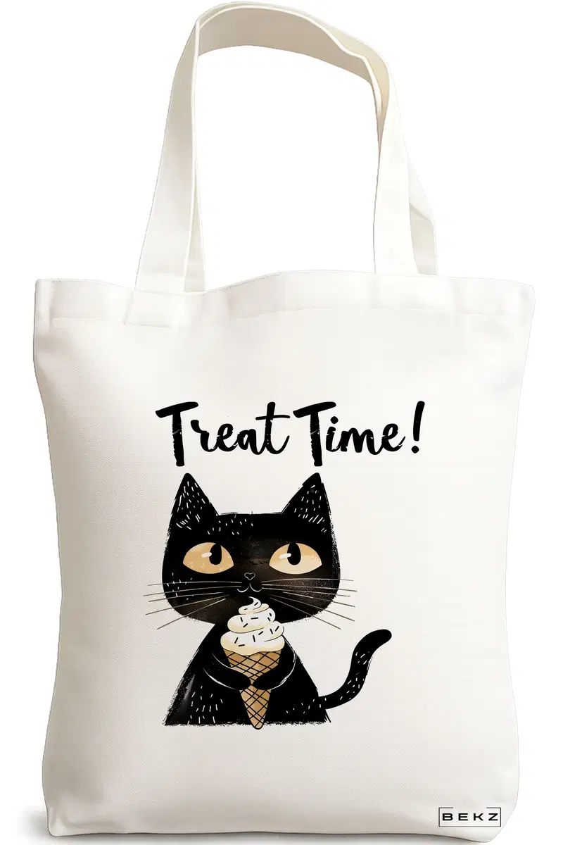 Sacosa Cumparaturi Textila, Geanta Tote, model Treat time 38 x 34.5 cm, Alb, BEKZ®