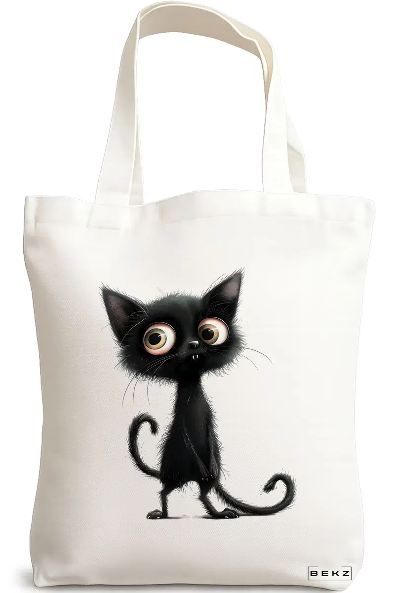 Sacosa Cumparaturi Textila, Geanta Tote, model Meowgic Charm 38 x 34.5 cm, Alb, BEKZ®