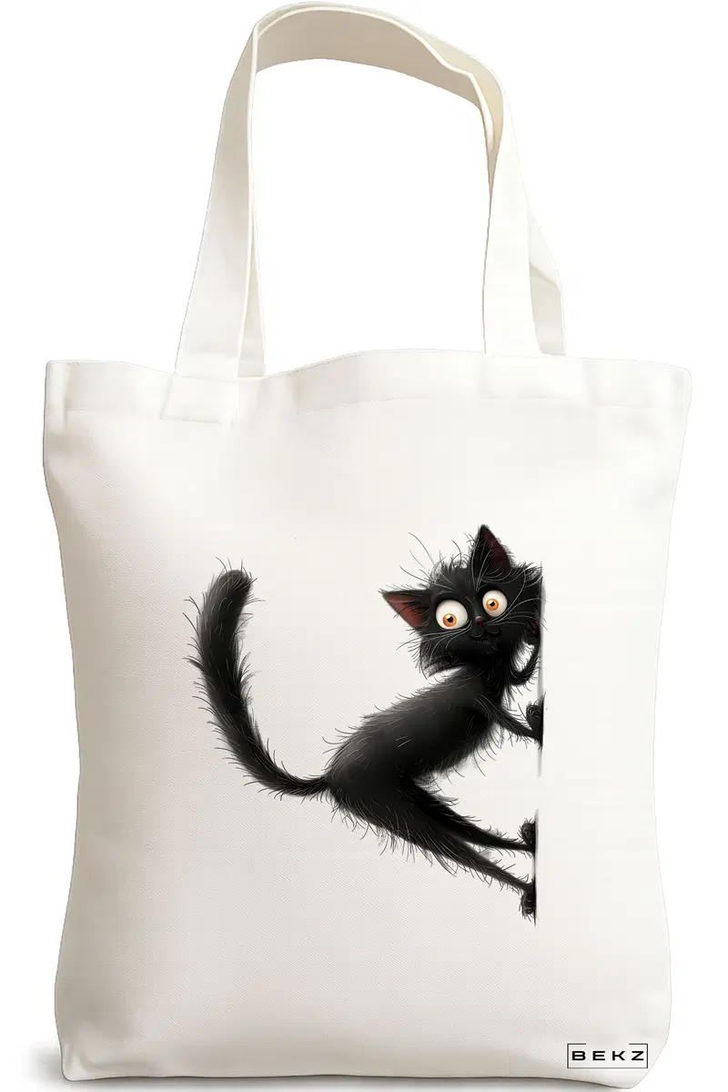 Sacosa Cumparaturi Textila, Geanta Tote, model What a cat 38 x 34.5 cm, Alb, BEKZ®
