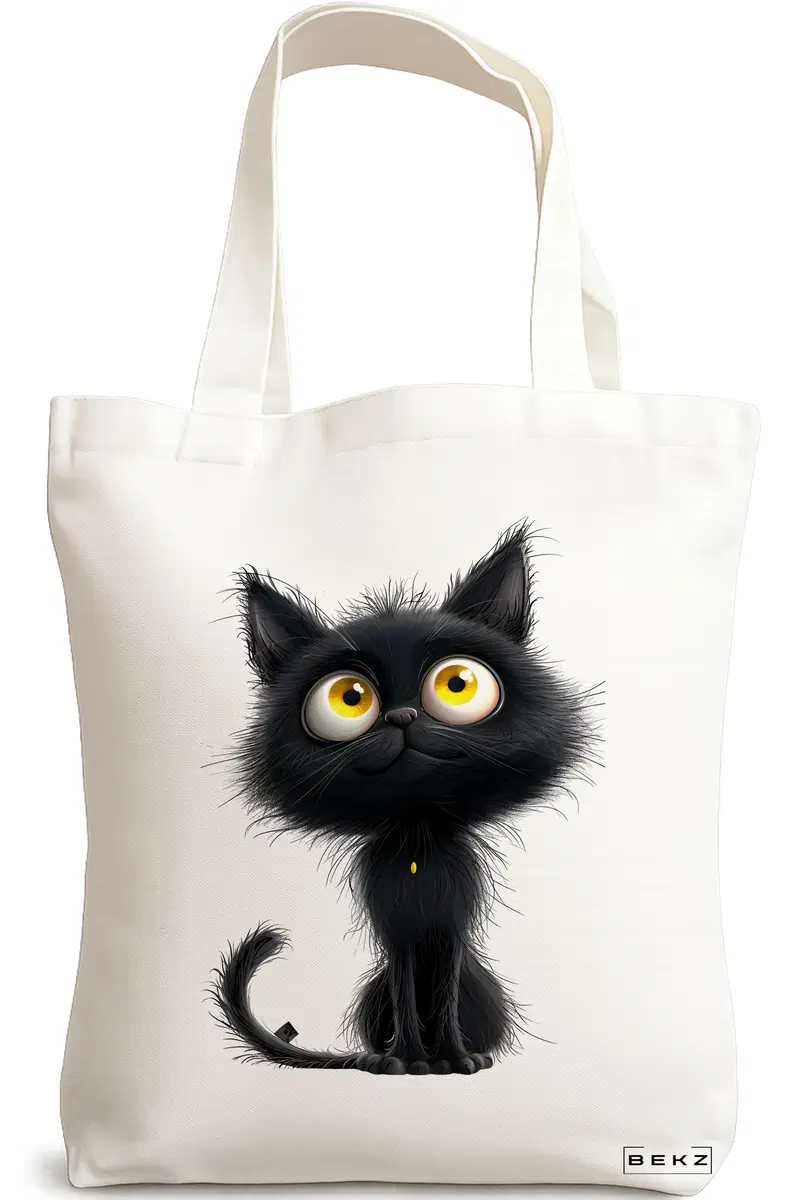 Sacosa Cumparaturi Textila, Geanta Tote, model The cat thinker 38 x 34.5 cm, Alb, BEKZ®