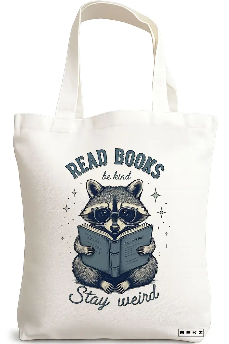 Sacosa Cumparaturi Textila, Geanta Tote, model Read books Be Kind Stay Weird 2 38 x 34.5 cm, Alb, BEKZ®