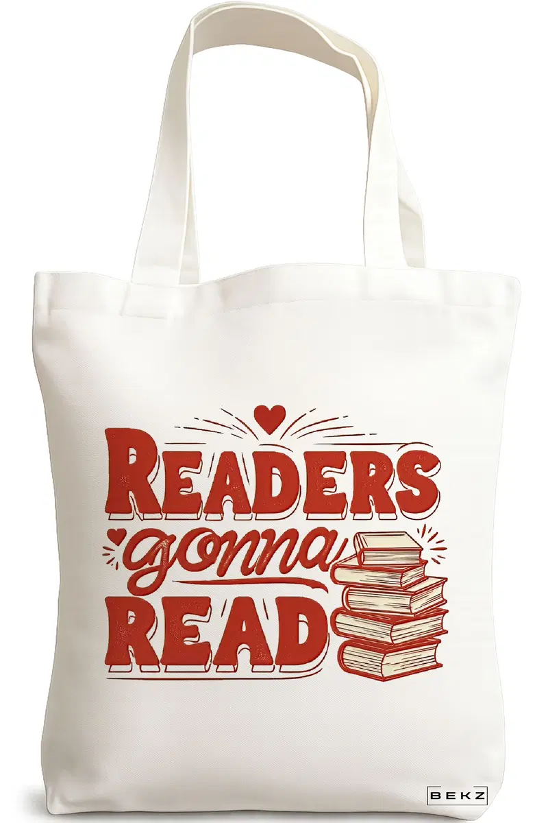Sacosa Cumparaturi Textila, Geanta Tote, model Readers gonna read 38 x 34.5 cm, Alb, BEKZ®