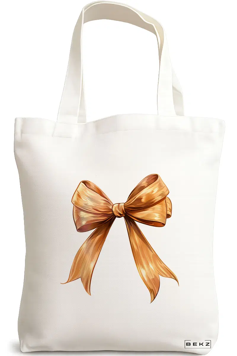 Sacosa Cumparaturi Textila, Geanta Tote, model Rosegold bow 38 x 34.5 cm, Alb, BEKZ®