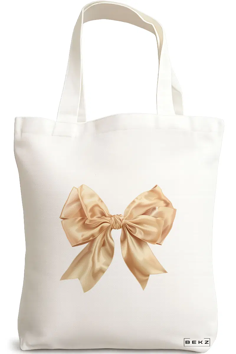 Sacosa Cumparaturi Textila, Geanta Tote, model Goldie bow 38 x 34.5 cm, Alb, BEKZ®