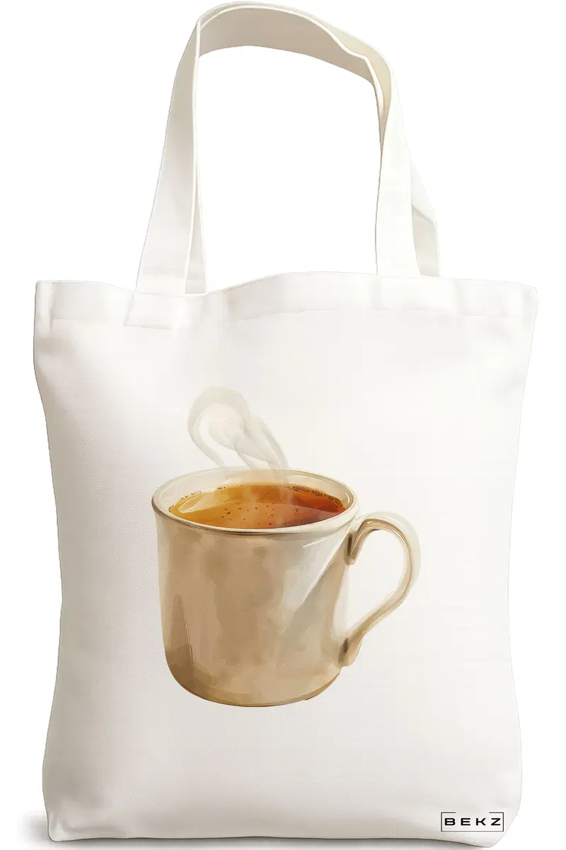 Sacosa Cumparaturi Textila, Geanta Tote, model Hot coffee 38 x 34.5 cm, Alb, BEKZ®