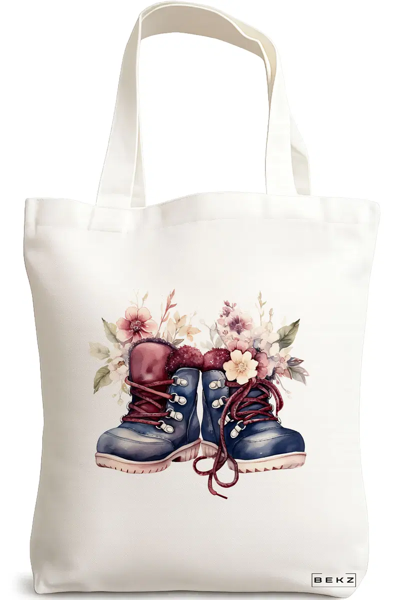 Sacosa Cumparaturi Textila, Geanta Tote, model Flowers 20 38 x 34.5 cm, Alb, BEKZ®
