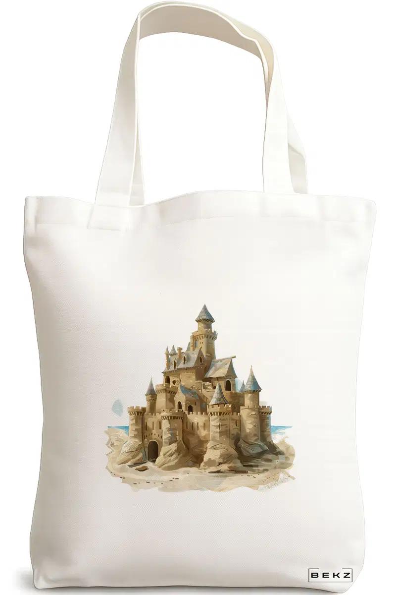 Sacosa Cumparaturi Textila, Geanta Tote, model The castle 38 x 34.5 cm, Alb, BEKZ®