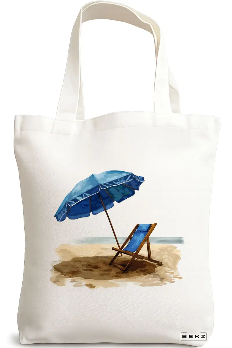 Sacosa Cumparaturi Textila, Geanta Tote, model Beach life 38 x 34.5 cm, Alb, BEKZ®