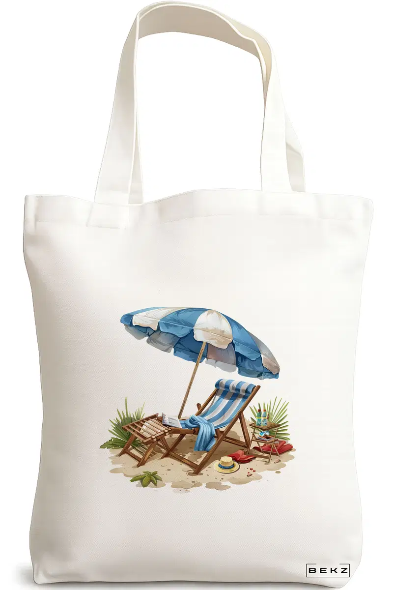 Sacosa Cumparaturi Textila, Geanta Tote, model Beach life 4 38 x 34.5 cm, Alb, BEKZ®