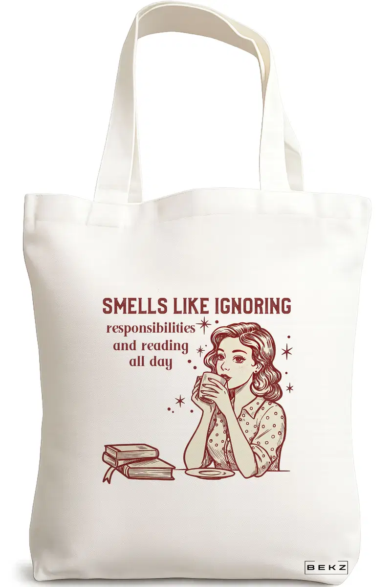 Sacosa Cumparaturi Textila, Geanta Tote, model Smells like ignoring responsibilities 38 x 34.5 cm, Alb, BEKZ®