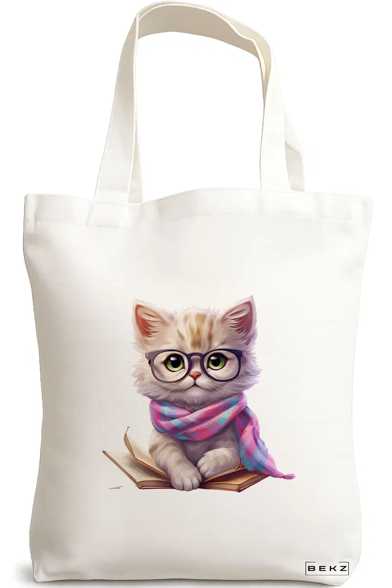 Sacosa Cumparaturi Textila, Geanta Tote, model Reading puppy 27 38 x 34.5 cm, Alb, BEKZ®