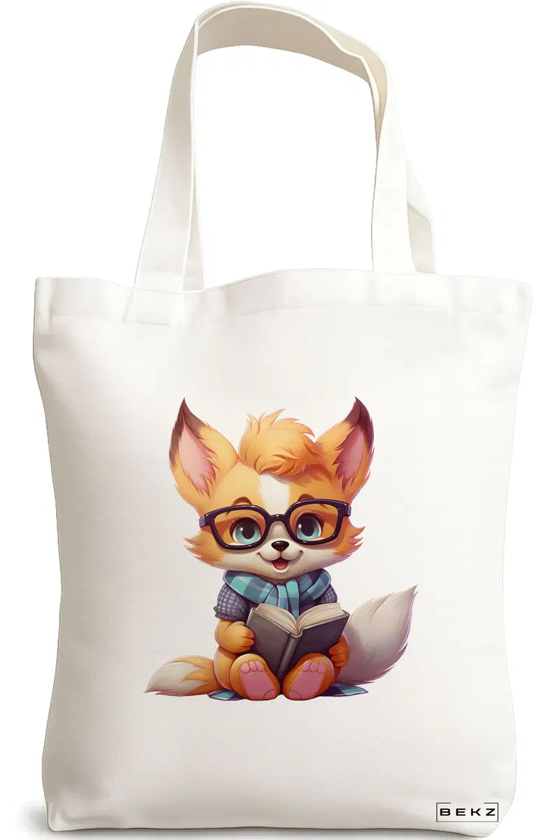 Sacosa Cumparaturi Textila, Geanta Tote, model Reading puppy 29 38 x 34.5 cm, Alb, BEKZ®