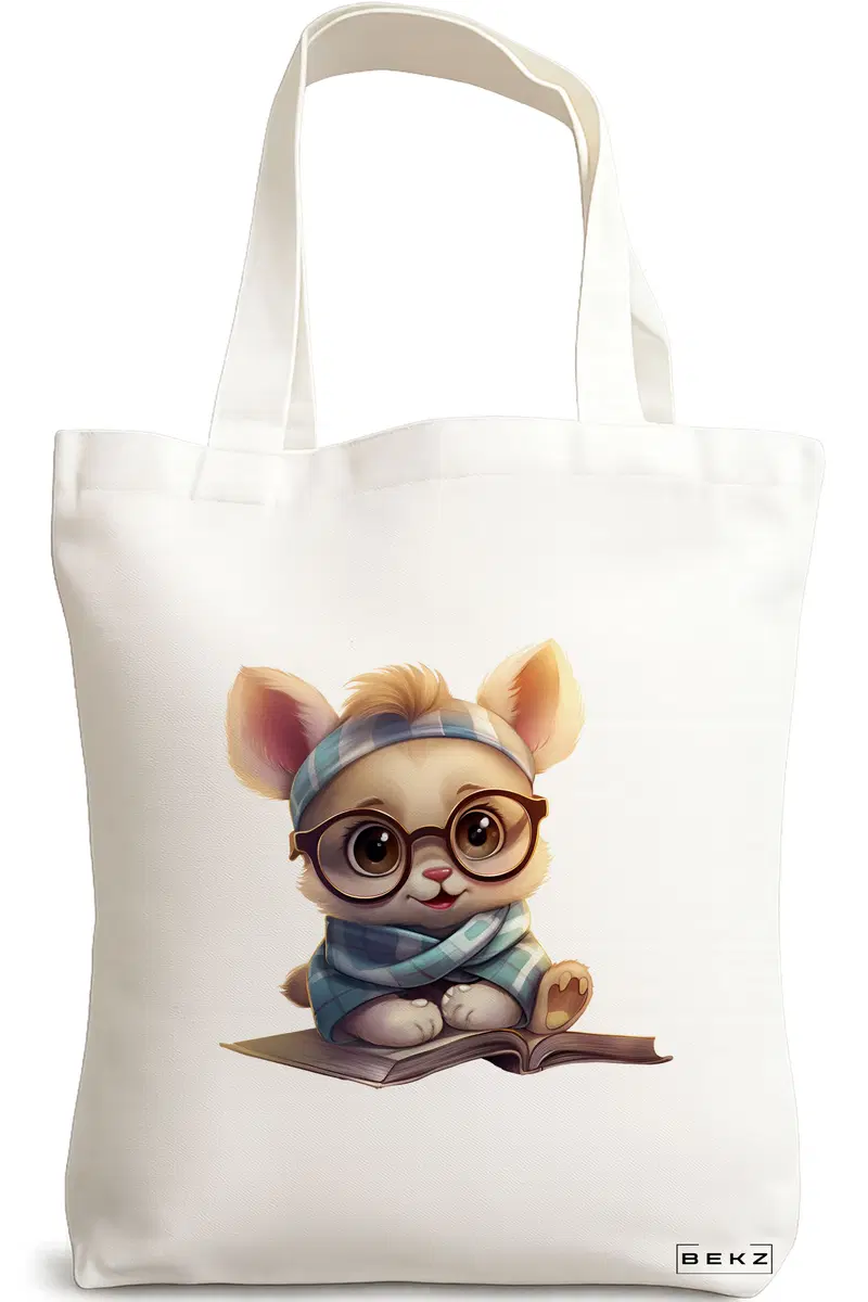 Sacosa Cumparaturi Textila, Geanta Tote, model Reading puppy 30 38 x 34.5 cm, Alb, BEKZ®