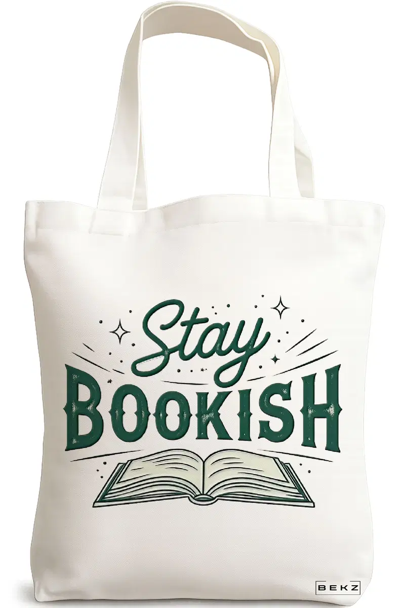 Sacosa Cumparaturi Textila, Geanta Tote, model Stay bookish 38 x 34.5 cm, Alb, BEKZ®