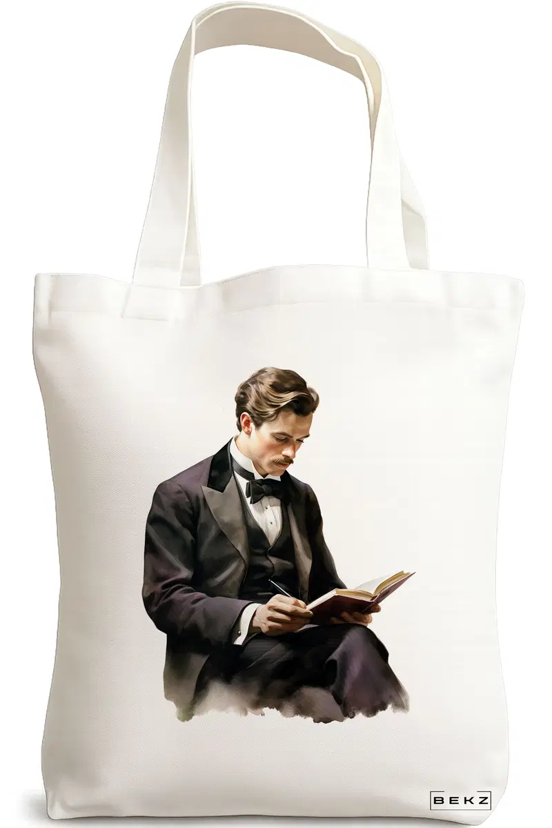 Sacosa Cumparaturi Textila, Geanta Tote, model The intellectual 38 x 34.5 cm, Alb, BEKZ®