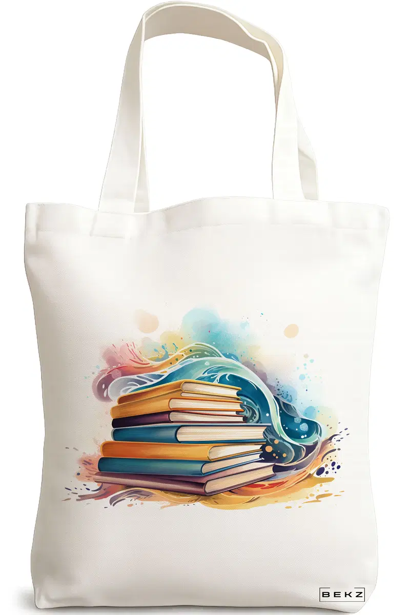 Sacosa Cumparaturi Textila, Geanta Tote, model Books 28 38 x 34.5 cm, Alb, BEKZ®