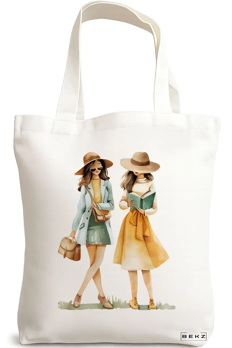 Sacosa Cumparaturi Textila, Geanta Tote, model The bookie girl 29 38 x 34.5 cm, Alb, BEKZ®
