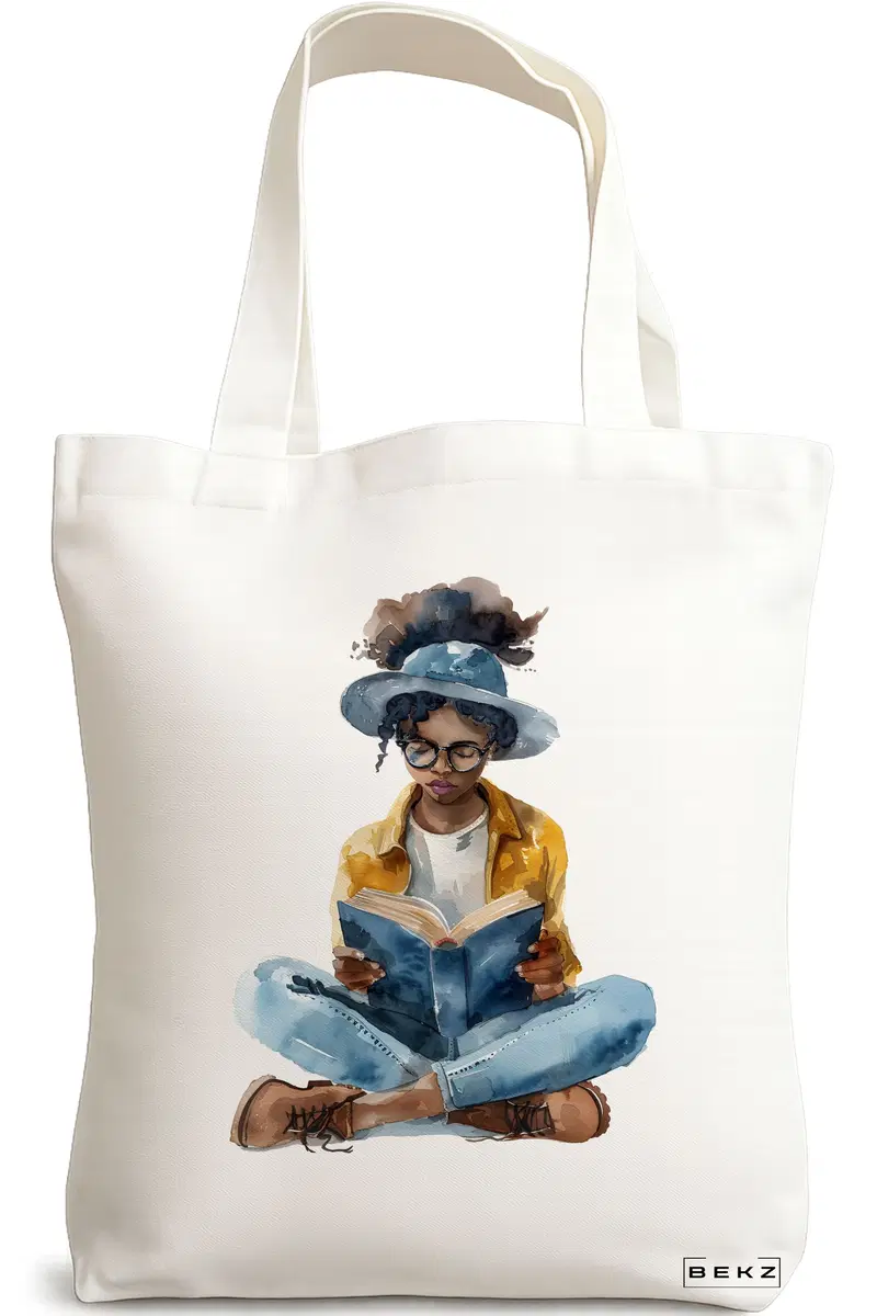 Sacosa Cumparaturi Textila, Geanta Tote, model The bookie girl 32 38 x 34.5 cm, Alb, BEKZ®