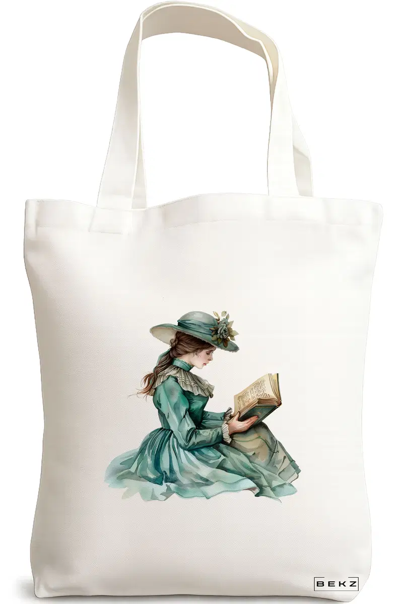 Sacosa Cumparaturi Textila, Geanta Tote, model The bookie girl 37 38 x 34.5 cm, Alb, BEKZ®