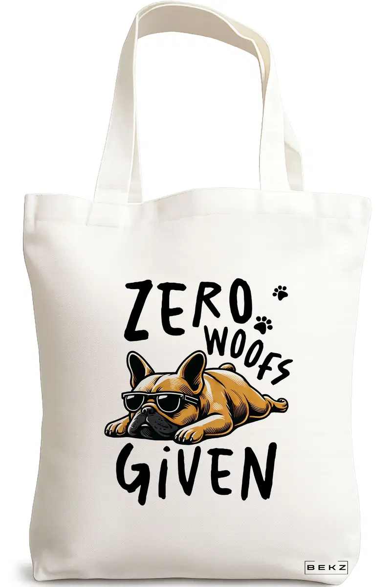 Sacosa Cumparaturi Textila, Geanta Tote, model Zero Woofs Given 38 x 34.5 cm, Alb, BEKZ®