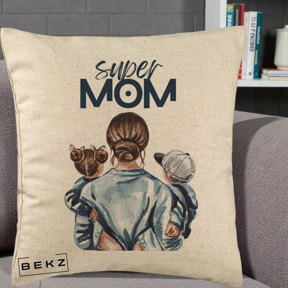 Perna Decorativa Super Mom, 40x40 cm, Bej, Husa Detasabila, Perna, BEKZ®