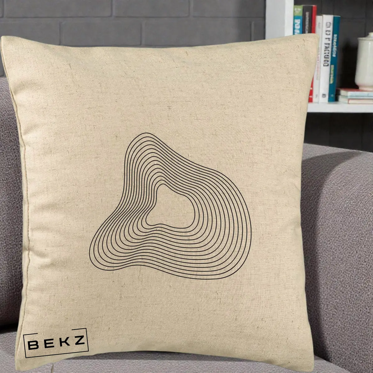 Perna Decorativa Abstract Linii Organice, 40x40 cm, Bej, Husa Detasabila, Perna, BEKZ®