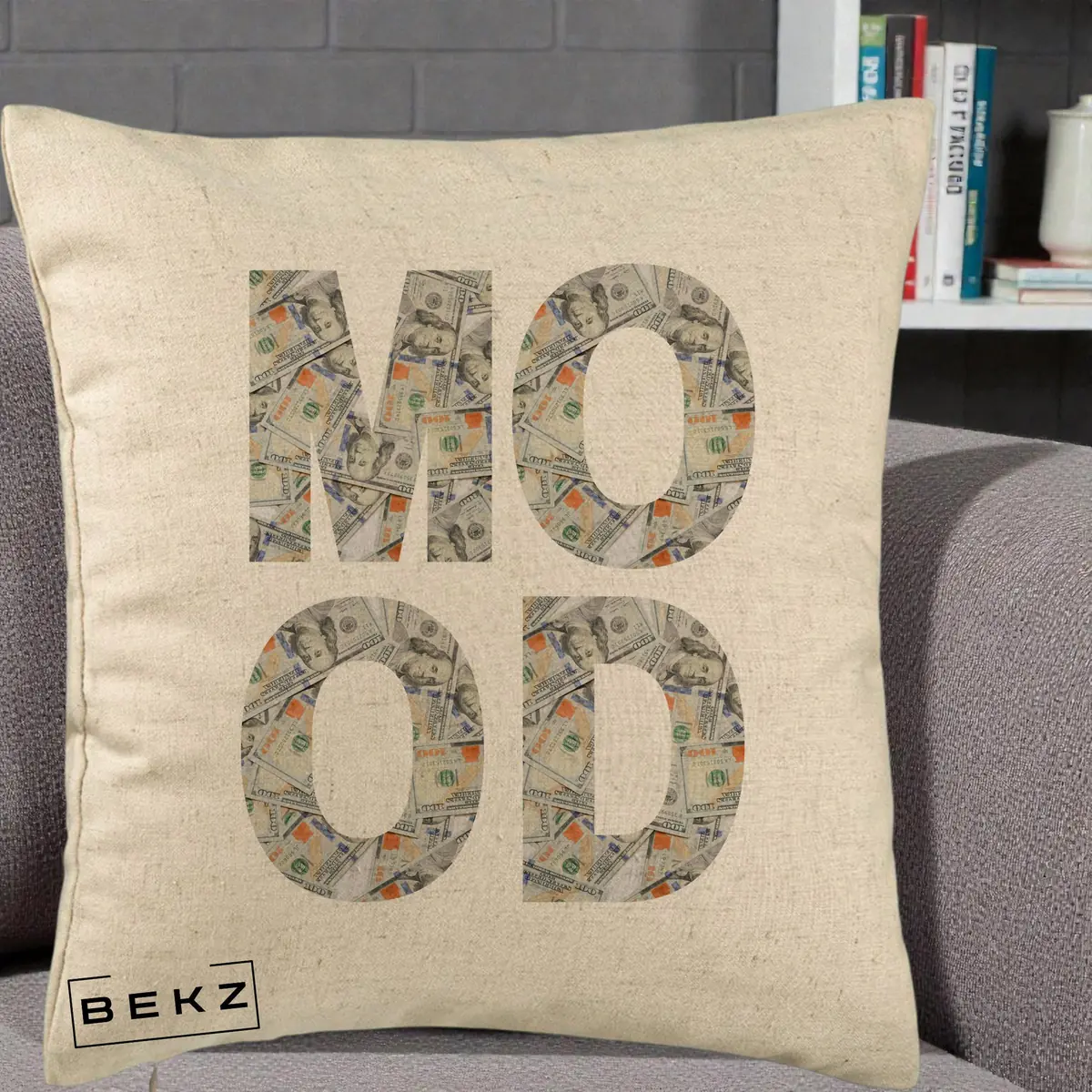 Perna Decorativa MOOD Money Grafic Urban, 40x40 cm, Bej, Husa Detasabila, Perna, BEKZ®