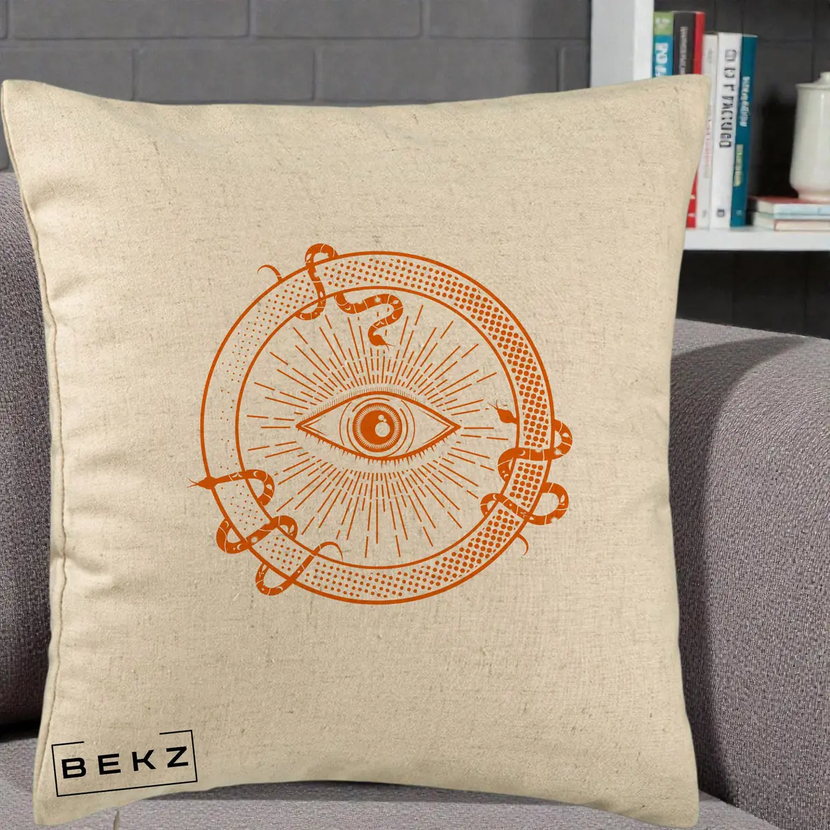 Perna Decorativa Ochiul Providentei Mistic Orange, 40x40 cm, Bej, Husa Detasabila, Perna, BEKZ®