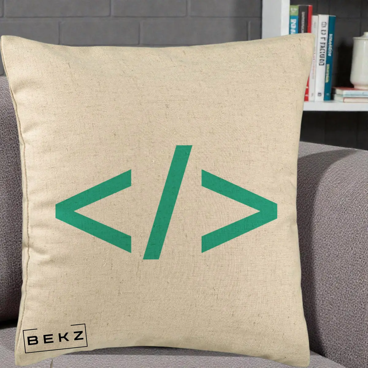 Perna Decorativa Cod HTML Turcoaz, 40x40 cm, Bej, Husa Detasabila, Perna, BEKZ®