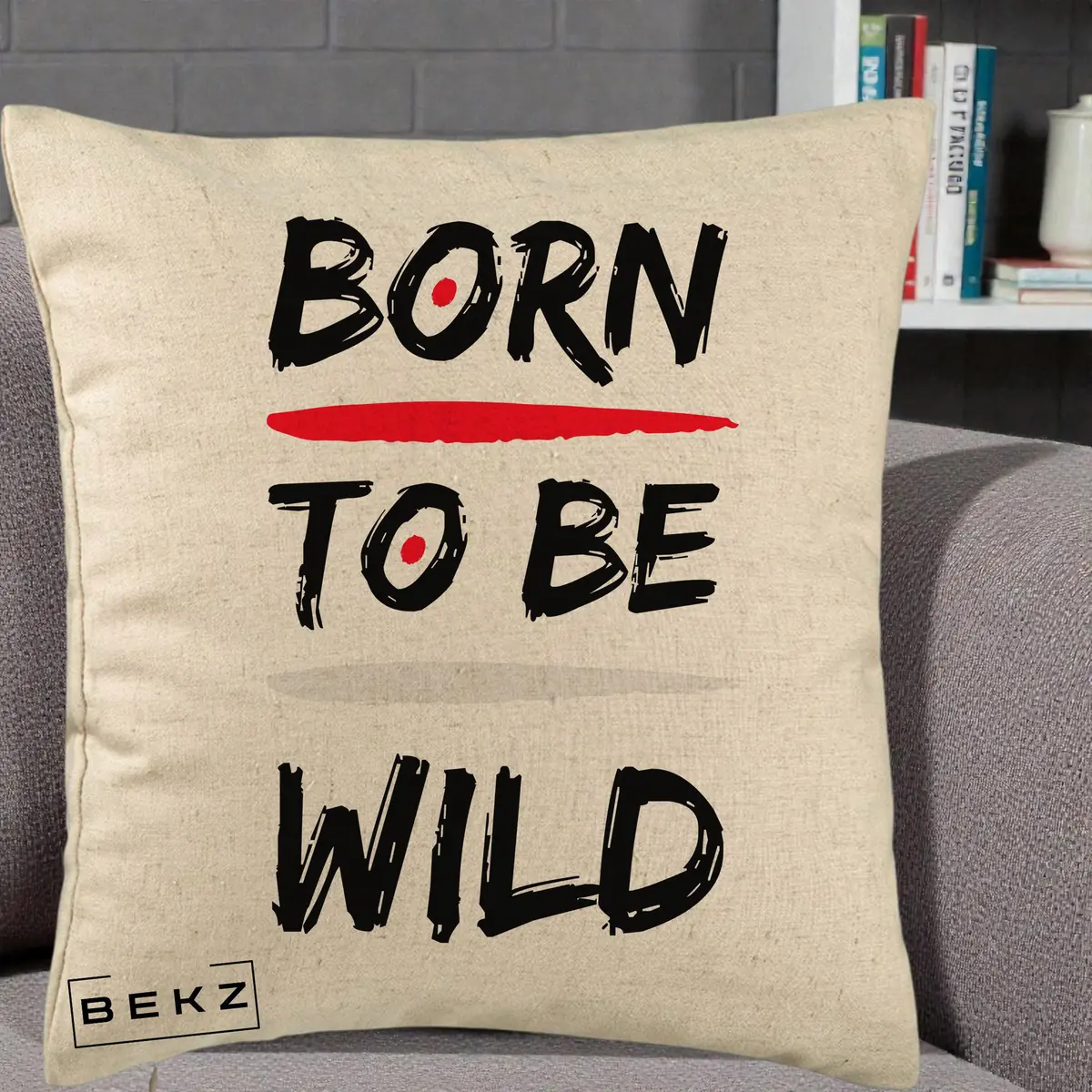 Perna Decorativa Born To Be Wild, 40x40 cm, Bej, Husa Detasabila, Perna, BEKZ®