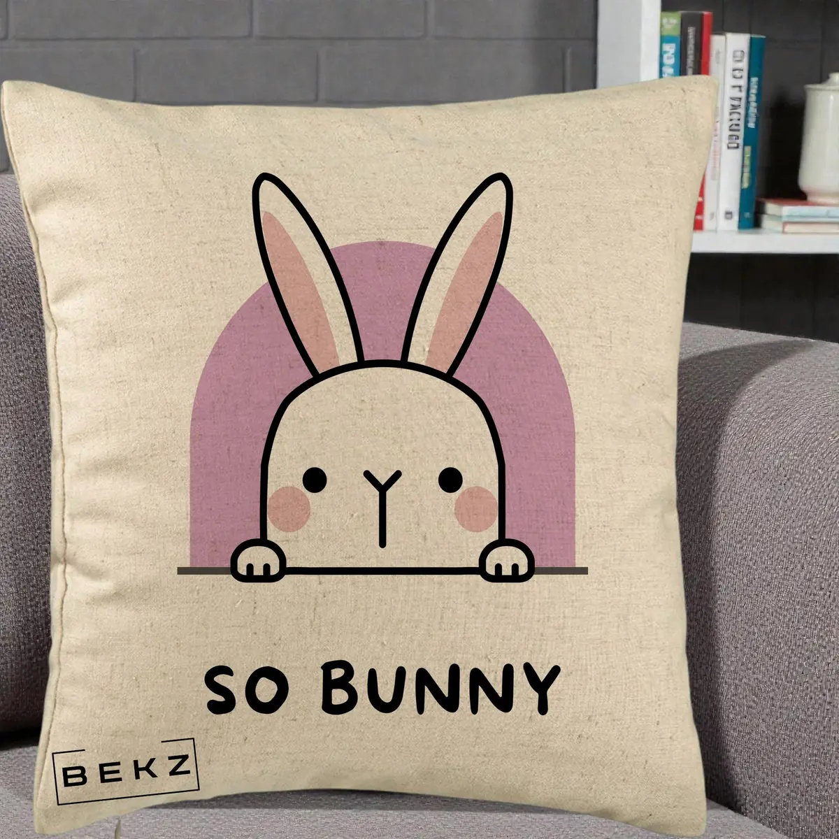 Perna Decorativa So Bunny Kawaii, 40x40 cm, Bej, Husa Detasabila, Perna, BEKZ®