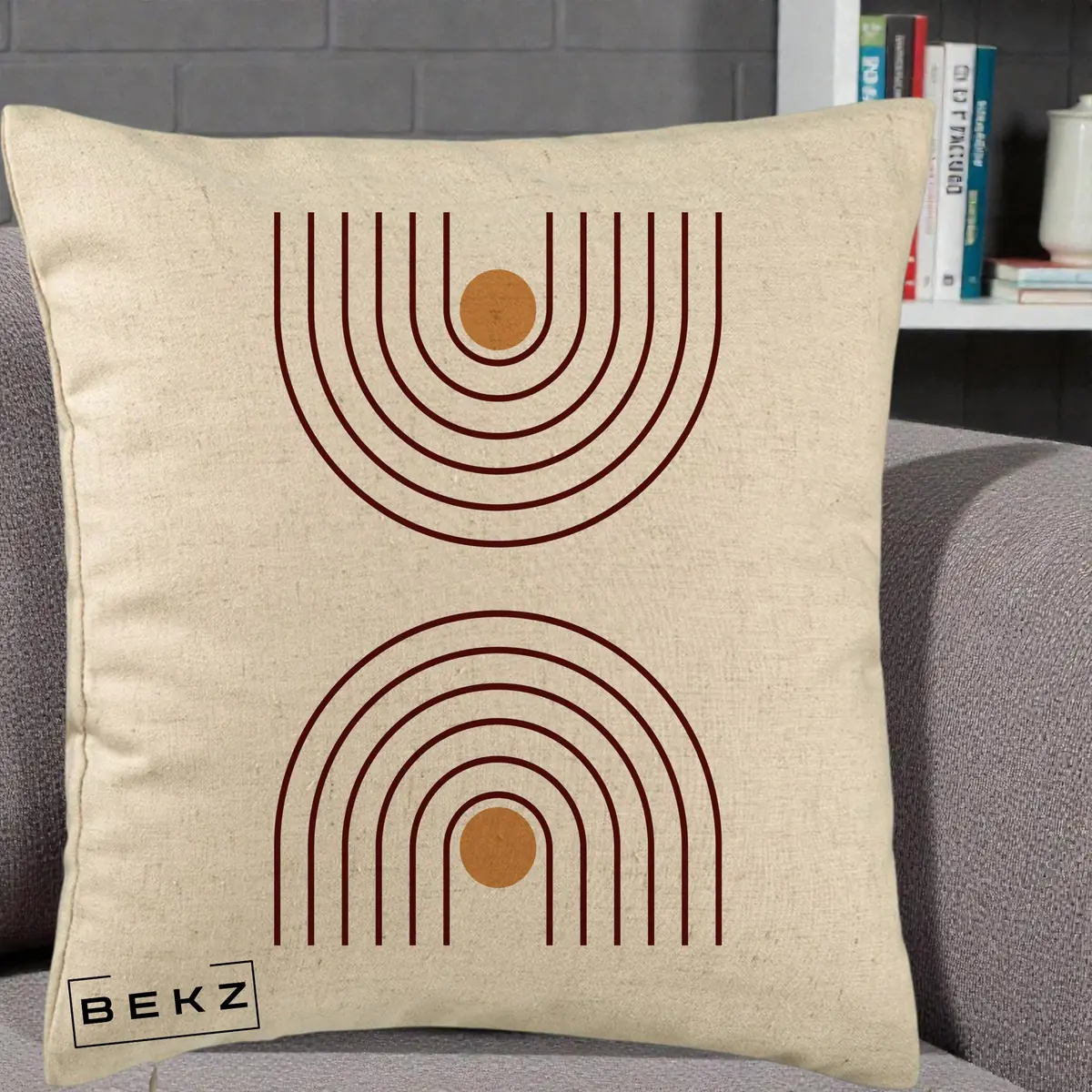 Perna Decorativa Geometric Boho Arc, 40x40 cm, Bej, Husa Detasabila, Perna, BEKZ®