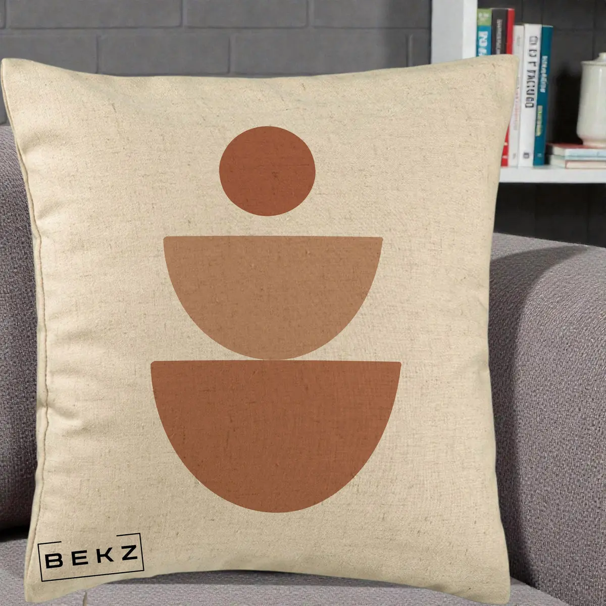 Perna Decorativa Geometric Boho Semicerc Stivuit, 40x40 cm, Bej, Husa Detasabila, Perna, BEKZ®
