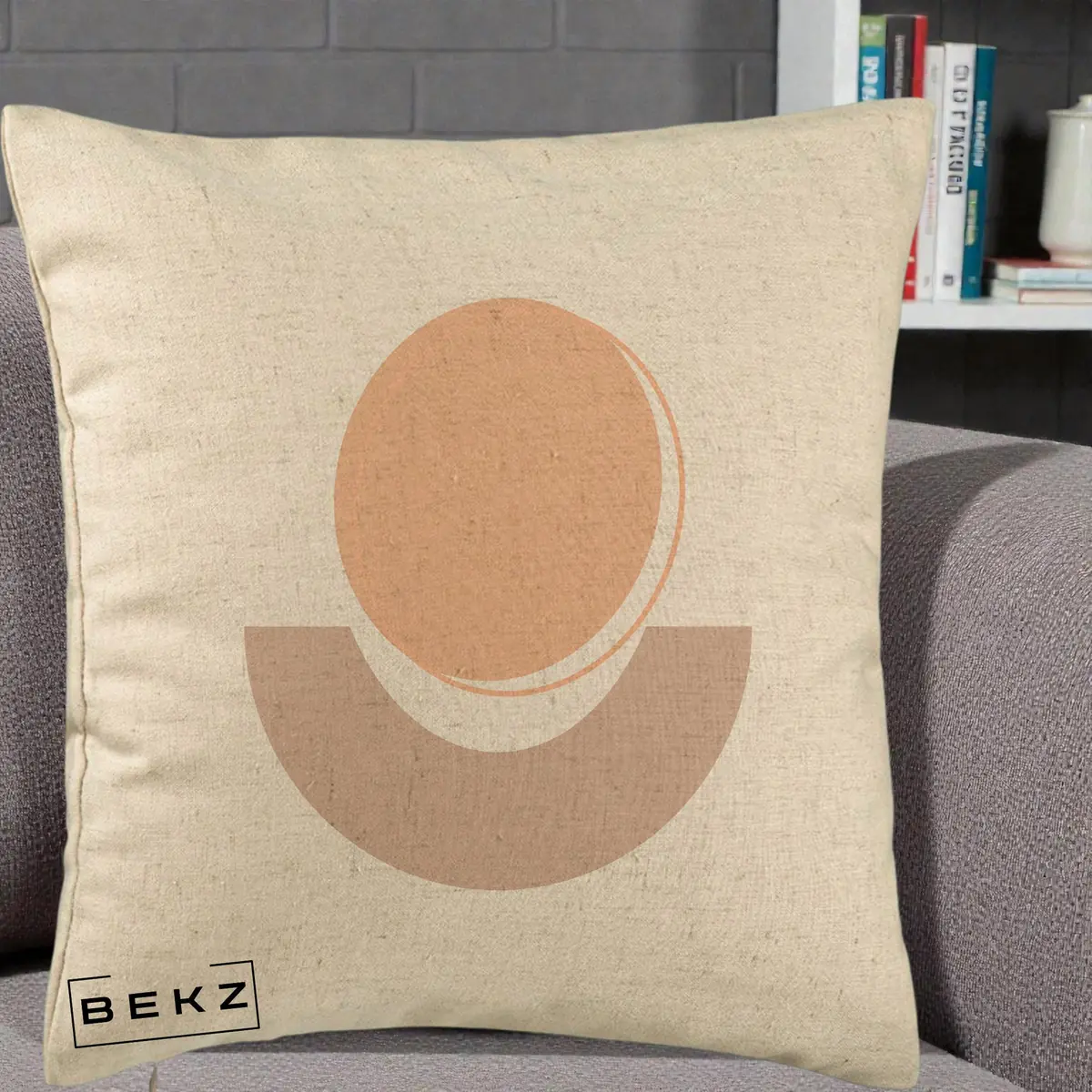 Perna Decorativa Geometric Boho Luna si Disc, 40x40 cm, Bej, Husa Detasabila, Perna, BEKZ®