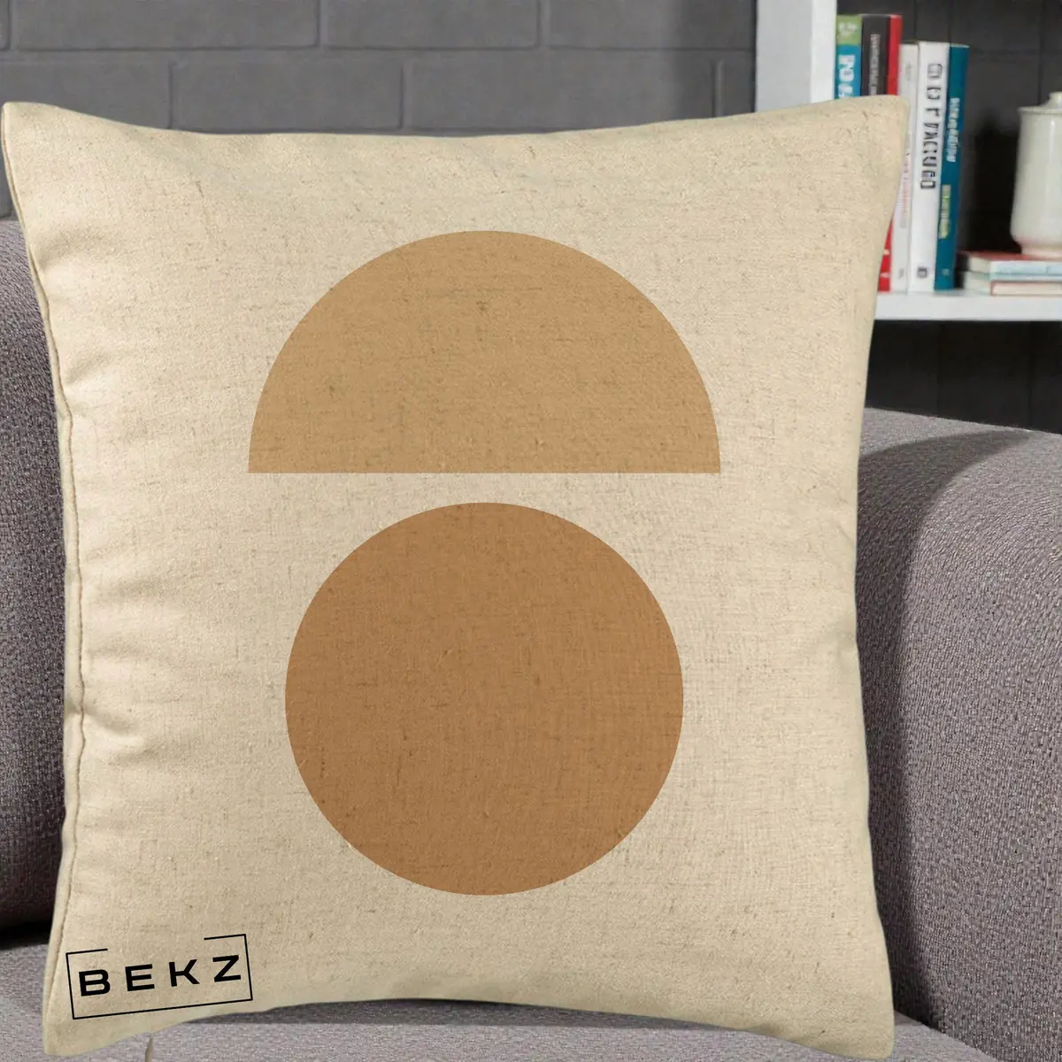 Perna Decorativa Geometric Minimalist Auriu, 40x40 cm, Bej, Husa Detasabila, Perna, BEKZ®