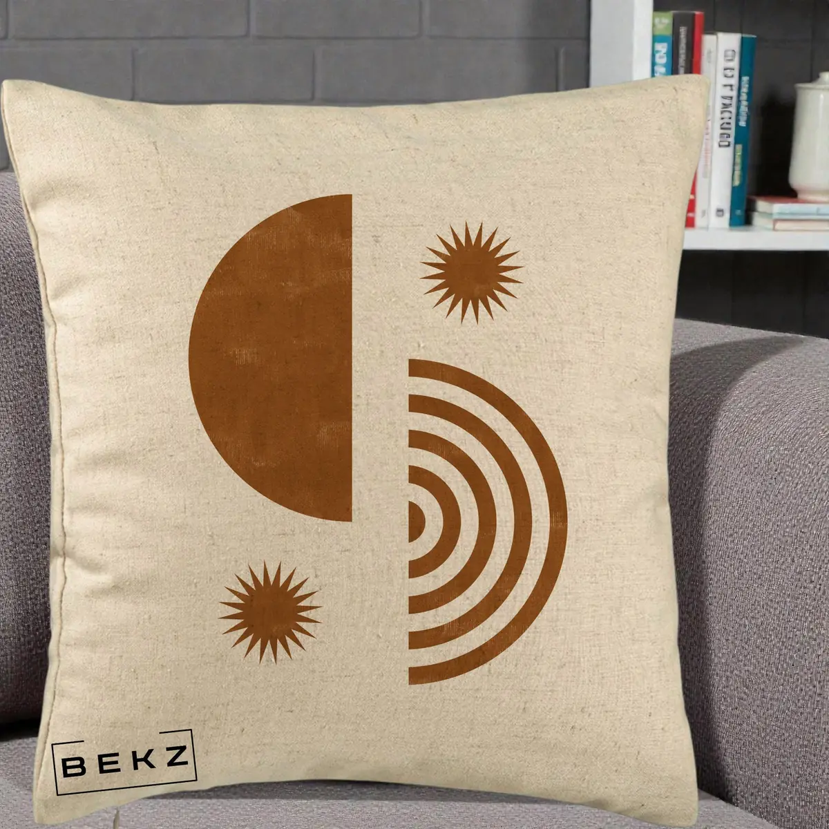 Perna Decorativa Boho Sun si Spirala, 40x40 cm, Bej, Husa Detasabila, Perna, BEKZ®