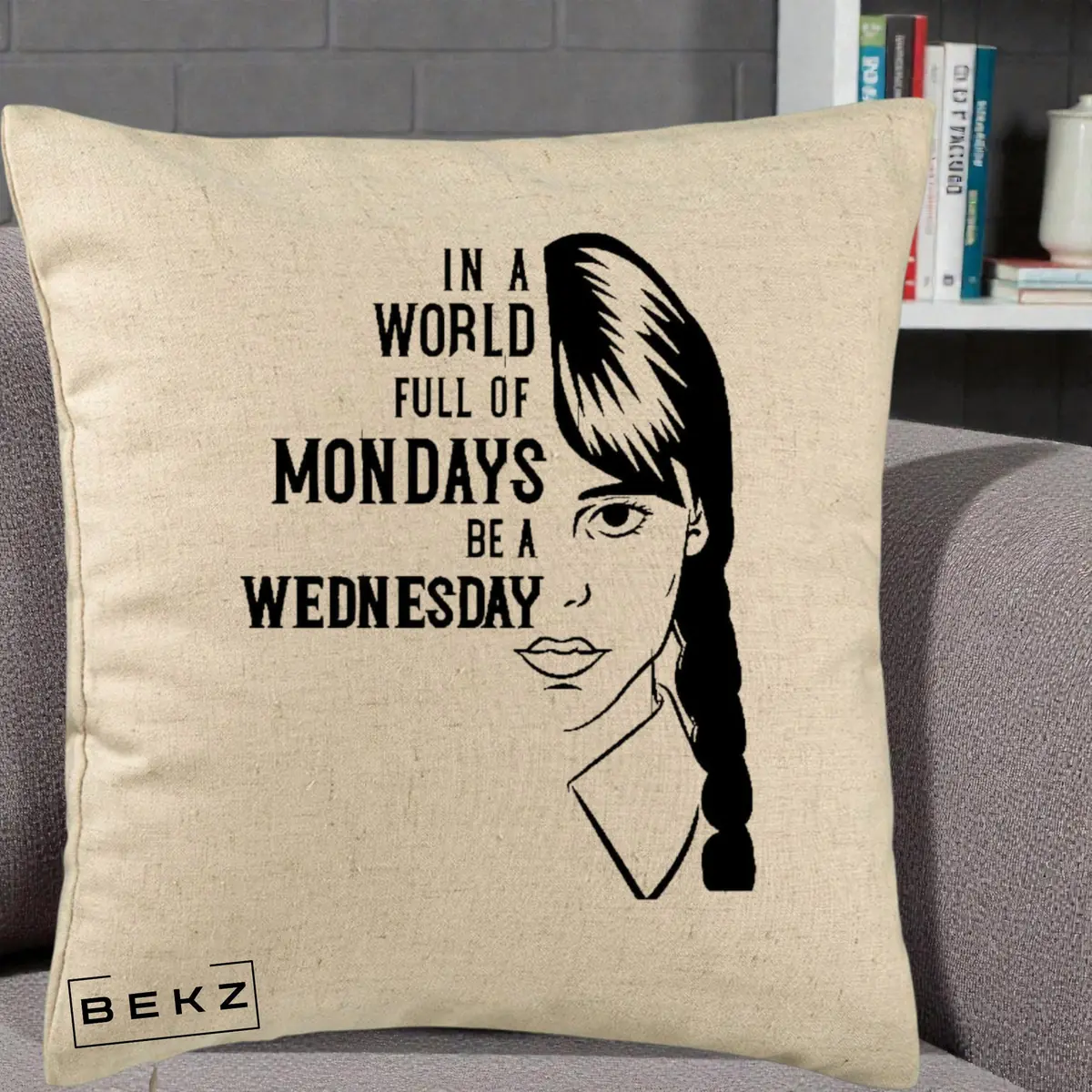Perna Decorativa Wednesday Be a Wednesday, 40x40 cm, Bej, Husa Detasabila, Perna, BEKZ®