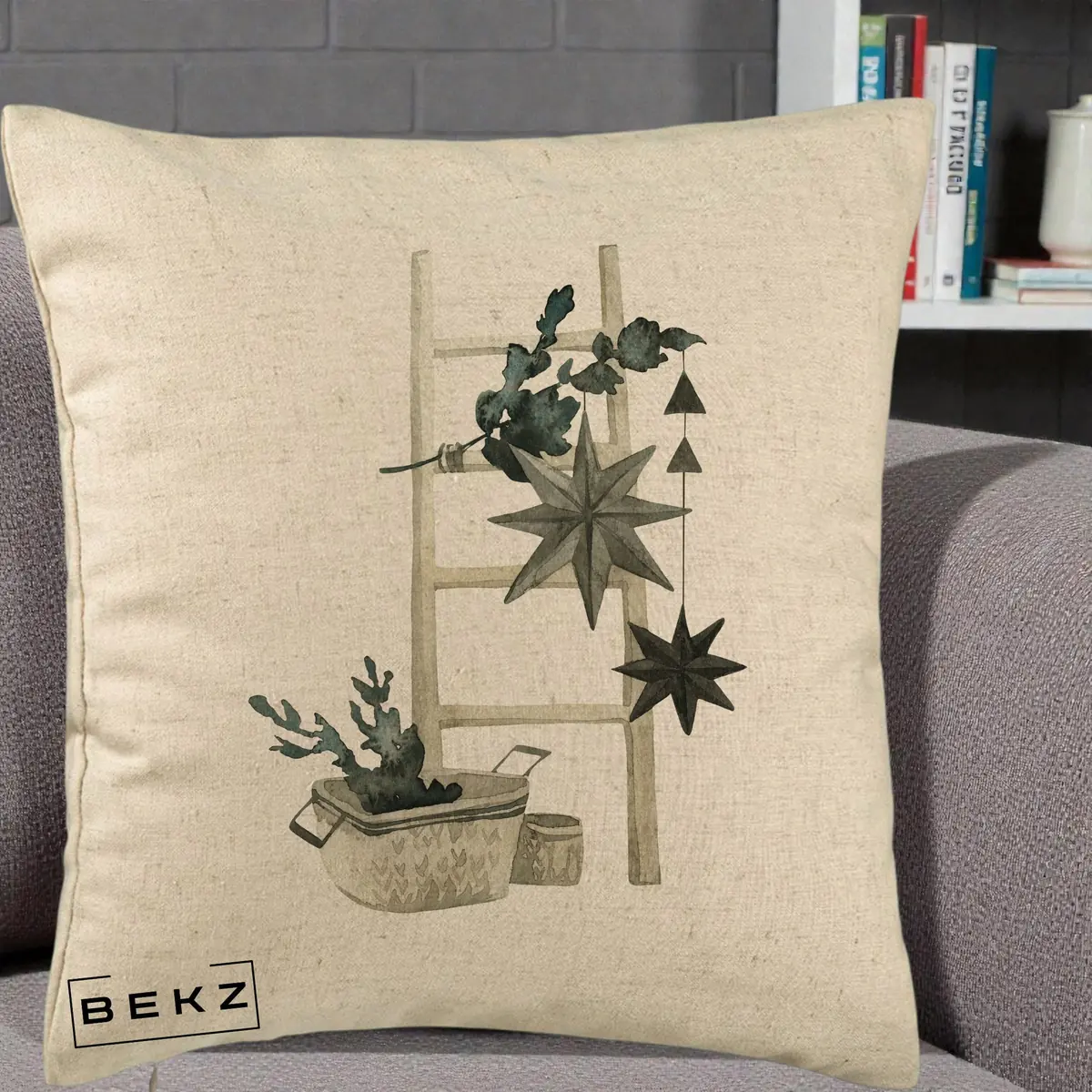 Perna Decorativa Scara Scandinavica cu Stele, 40x40 cm, Bej, Husa Detasabila, Perna, BEKZ®