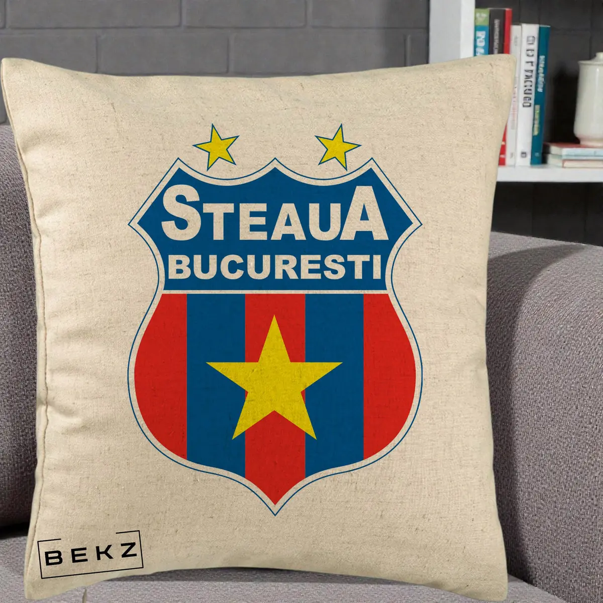 Perna Decorativa Steaua Bucuresti Fotbal, 40x40 cm, Bej, Husa Detasabila, Perna, BEKZ®