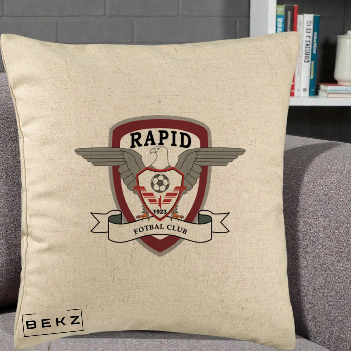 Perna Decorativa Rapid Fotbal Club 1923, 40x40 cm, Bej, Husa Detasabila, Perna, BEKZ®