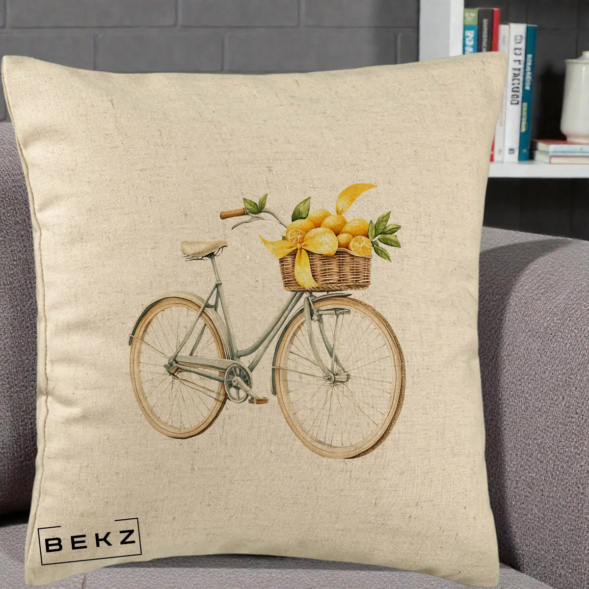 Perna Decorativa Bicicleta cu Cos de Lamai Mediteranean, 40x40 cm, Bej, Husa Detasabila, Perna, BEKZ®