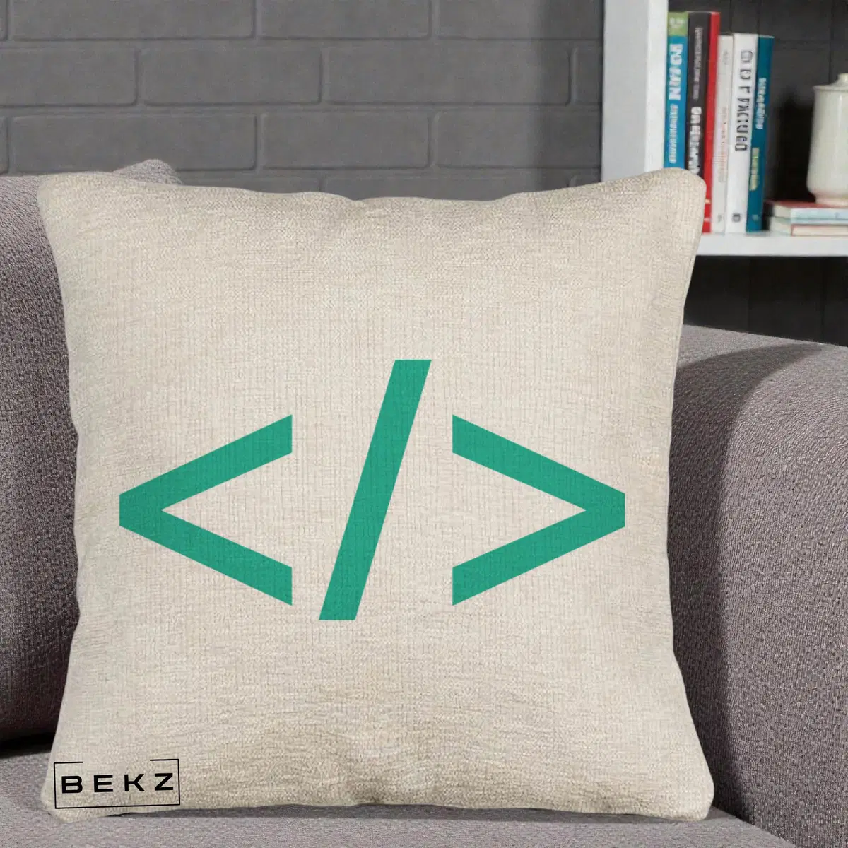 Perna Decorativa Cod HTML Turcoaz, 40x40 cm, Bej Canapea, Husa Detasabila, Perna, BEKZ®