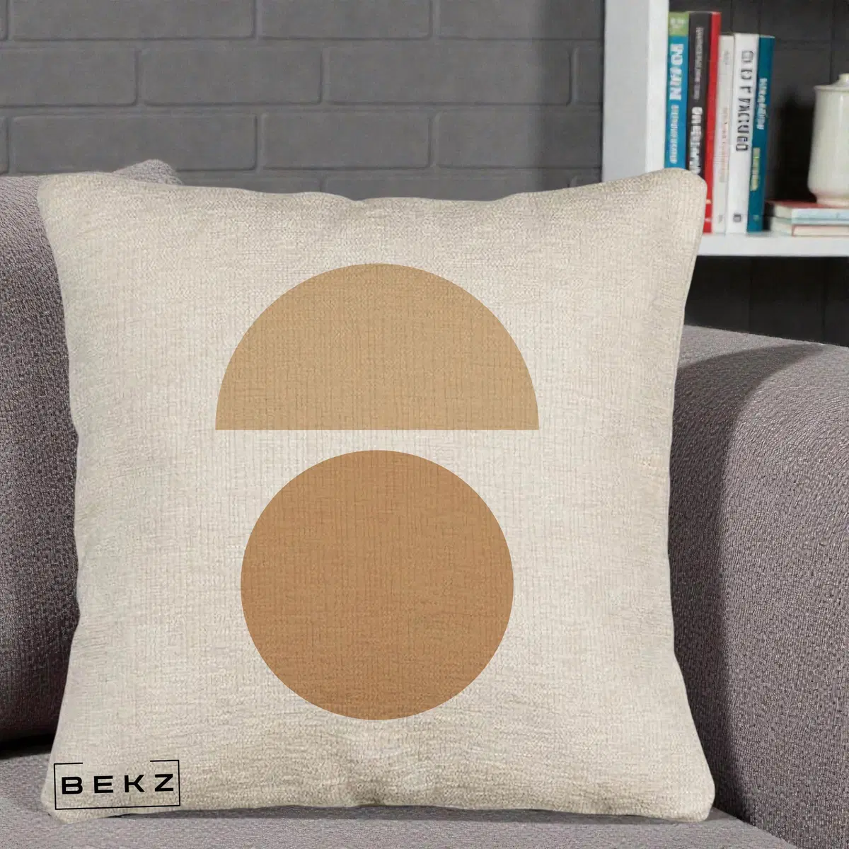 Perna Decorativa Geometric Minimalist Auriu, 40x40 cm, Bej Canapea, Husa Detasabila, Perna, BEKZ®
