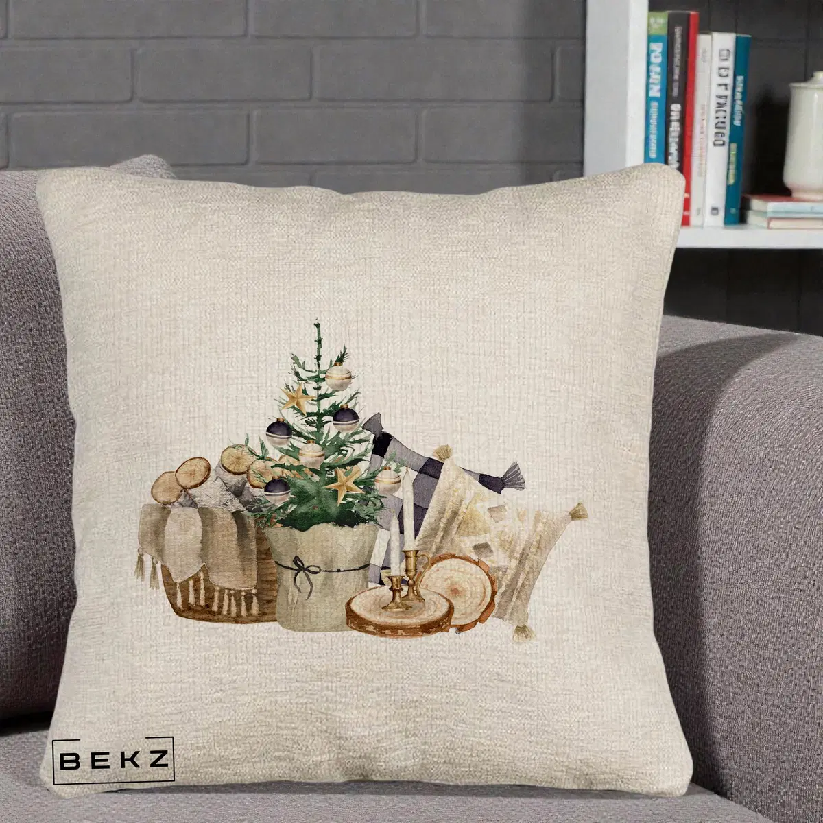 Perna Decorativa Colt Cozy de Craciun Boho, 40x40 cm, Bej Canapea, Husa Detasabila, Perna, BEKZ®