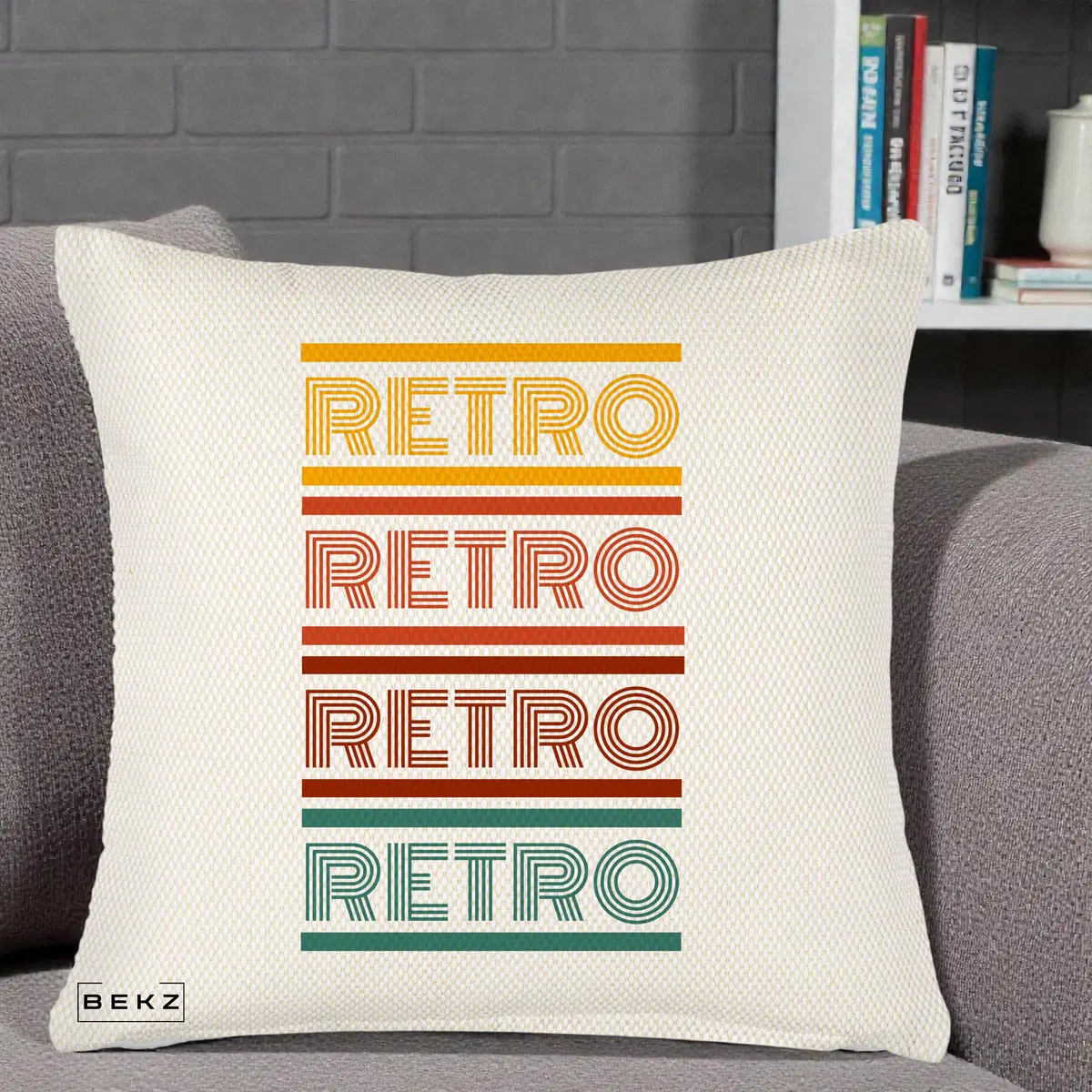 Perna Decorativa RETRO Text Multicolor, 40x40 cm, Crem Reliefat, Husa Detasabila, Perna, BEKZ®