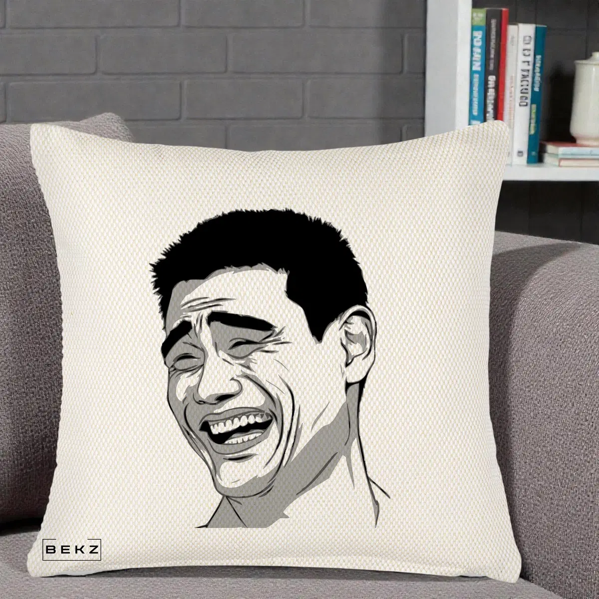 Perna Decorativa Yao Ming Meme, 40x40 cm, Crem Reliefat, Husa Detasabila, Perna, BEKZ®
