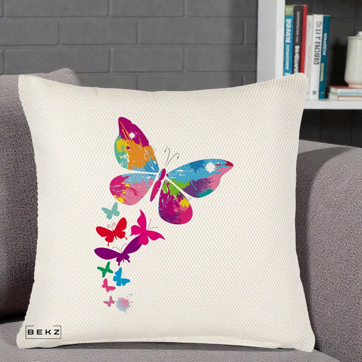 Perna Decorativa Fluturi Splash, 40x40 cm, Crem Reliefat, Husa Detasabila, Perna, BEKZ®