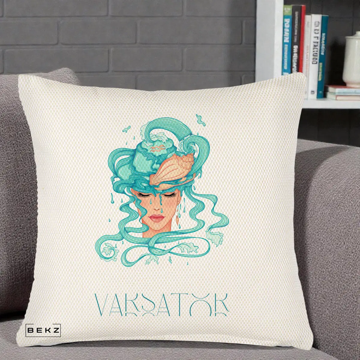 Perna Decorativa Zodiac Varsator Cowgirl, 40x40 cm, Crem Reliefat, Husa Detasabila, Perna, BEKZ®